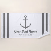 Nautical Grey and White Custom Boat Name Beach Strandlaken (Voorkant)
