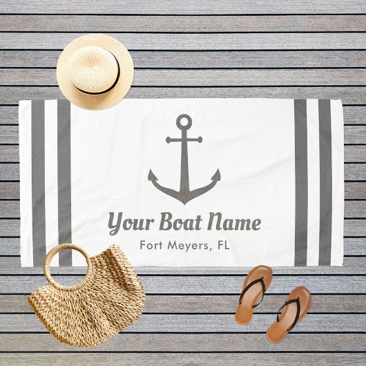 Nautical Grey and White Custom Boat Name Beach Strandlaken