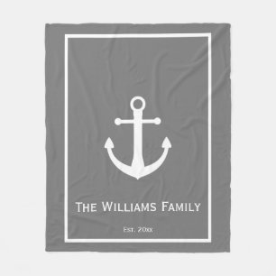 Nautical Grey and White met Anchor Fleece Deken