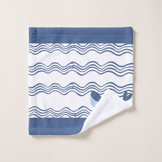 Nautical Grey Blue White Whale Waves Bath Towel Bad Handdoek (Wasdoekje)
