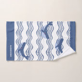 Nautical Grey Blue White Whale Waves Bath Towel Bad Handdoek (Handdoek)