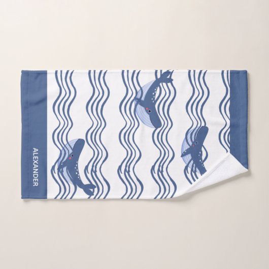 Nautical Grey Blue White Whale Waves Bath Towel Bad Handdoek (Handdoek)