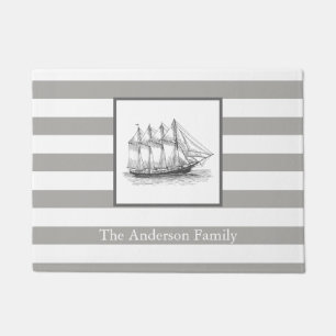Nautical Grey Schooner Ship & Family Name Deurmat