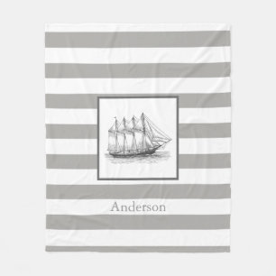 Nautical Grey  Schooner Ship & Family Name Fleece Deken