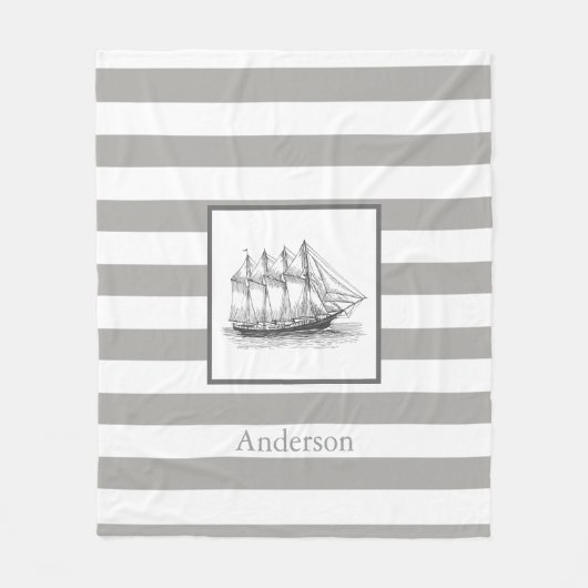 Nautical Grey  Schooner Ship & Family Name Fleece Deken (Voorkant)