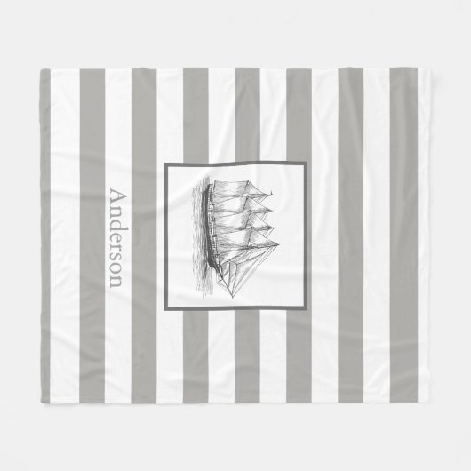 Nautical Grey  Schooner Ship & Family Name Fleece Deken (Voorkant (Horizontaal))