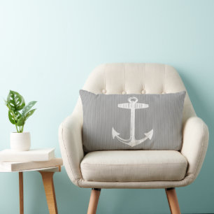 Nautical Grey Striped Anchor Kussen
