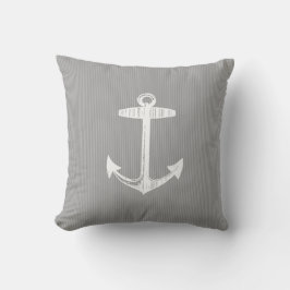 Nautical Grey Striped Anchor Kussen