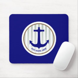 Nautical Grey Stripes and Blue Anchor Muismat