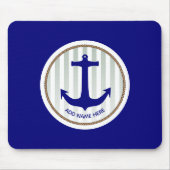 Nautical Grey Stripes and Blue Anchor Muismat (Voorkant)