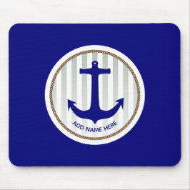 Nautical Grey Stripes and Blue Anchor Muismat