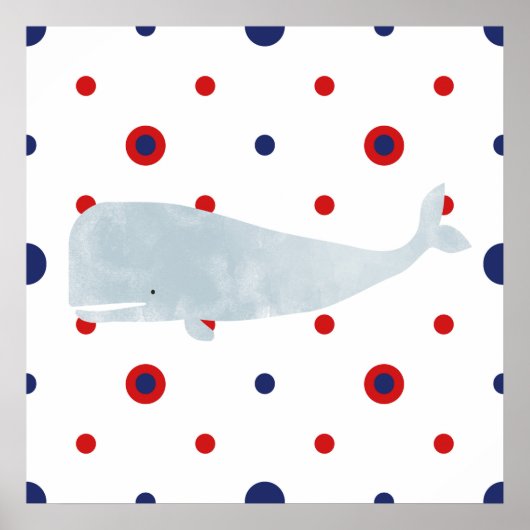 Nautical Grey Waterverf Whale Red Blue Banner Poster (Voorkant)