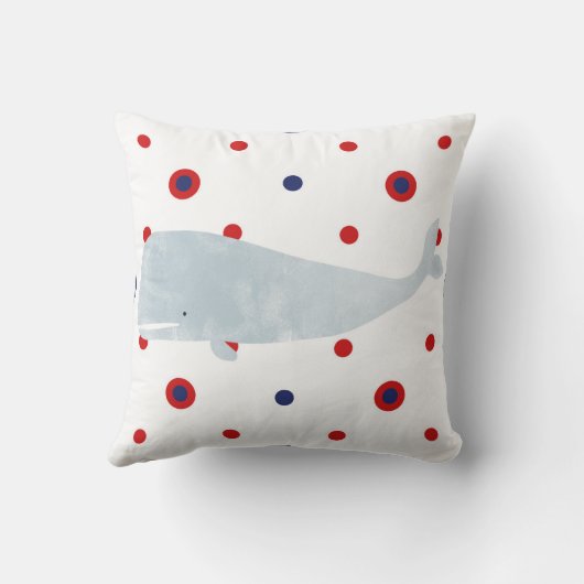 Nautical Grey Waterverf Whale Red Blue Naam Kussen (Achterkant)