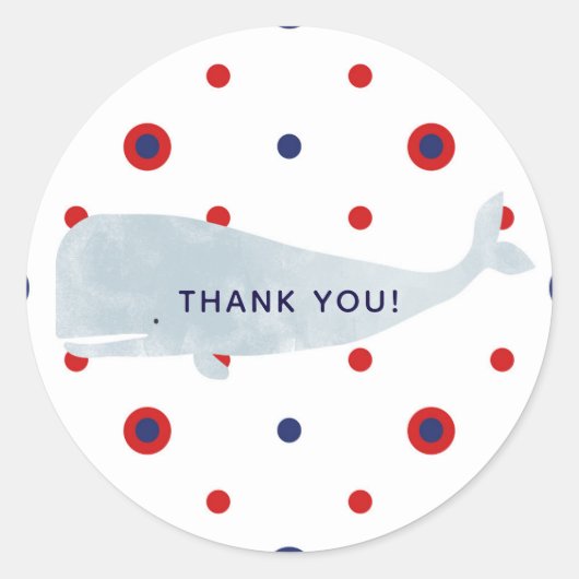 Nautical Grey Waterverf Whale Red Blue Stippen Par Ronde Sticker (Voorkant)
