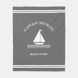 Nautical Grey White Boat Name Boating Illustration Fleece Deken