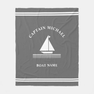 Nautical Grey White Boat Name Boating Illustration Fleece Deken