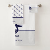 Nautical Grey White en Navy Blue Pelican Bath to Bad Handdoek (Insitu)