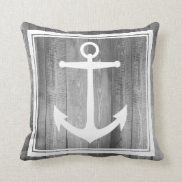 Nautical Grey Wood White Anchor Familienaam Kussen