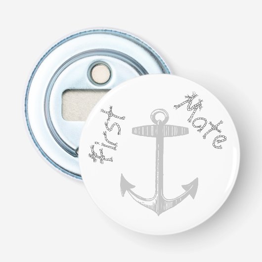 Nautical Grijs Anker Button Flesopener (Voorkant)