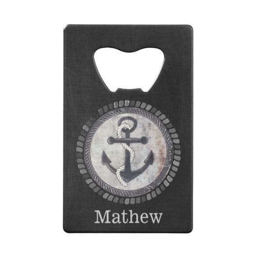 Nautical Grungy Anchor Blackboard Bottle Open Creditkaart Flessenopener (Voorkant)