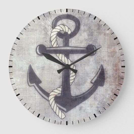 Nautical Grungy Anchor Rustic Wall Clock Grote Klok (Voorkant)
