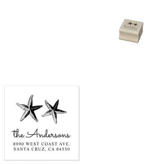 Nautical Hand-schilded Starfish Return Address Rubberstempel (Gestempeld)
