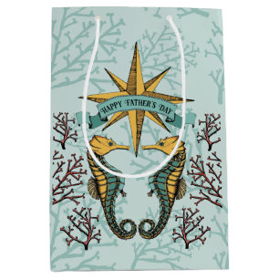 Nautical Happy Fathers Day Zeepaardje & Koraal Fot Medium Cadeauzakje