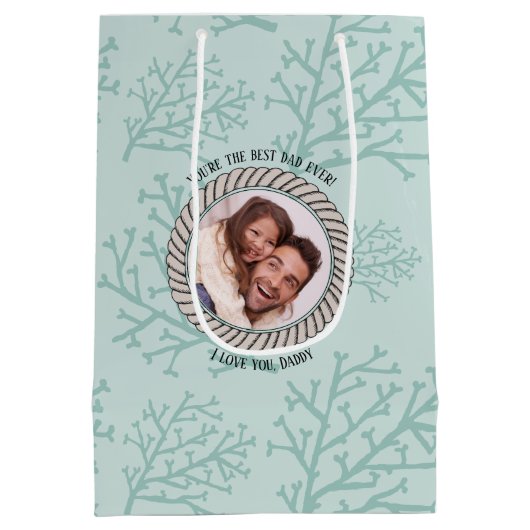 Nautical Happy Fathers Day Zeepaardje & Koraal Fot Medium Cadeauzakje (Achterkant)