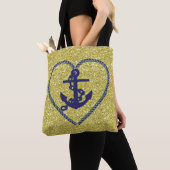 Nautical Heart Anchor Gold Faux Glitter Tote Bag (Dichtbij)