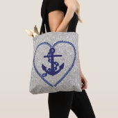 Nautical Heart Anchor Silver Faux Glitter Tote Bag (Dichtbij)