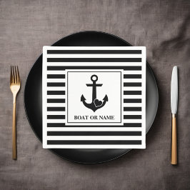 Nautical Heart Anker Boat Zwart Wit Gestreept Servet