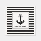 Nautical Heart Anker Boat Zwart Wit Gestreept Servet (Voorkant)