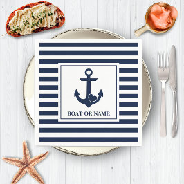 Nautical Heart Anker Bootnaam Marine Wit Gestreept Servet