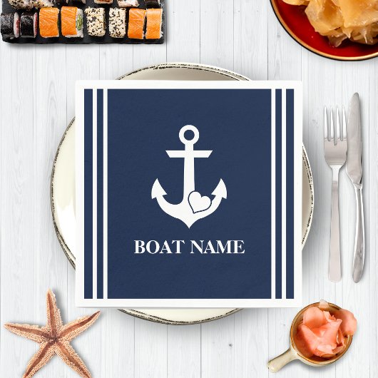 Nautical Heart Anker Custom Boot Naam Navy Blue Servet