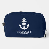 Nautical Heart Anker Gepersonaliseerde Navy Grooms Toilettasje (Voorkant)