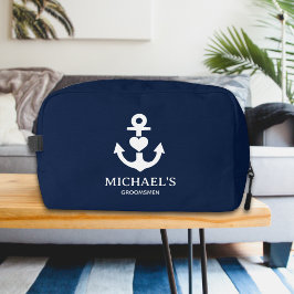 Nautical Heart Anker Gepersonaliseerde Navy Grooms Toilettasje