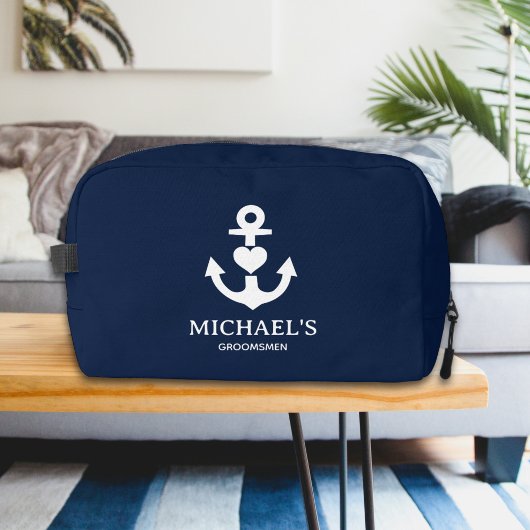 Nautical Heart Anker Gepersonaliseerde Navy Grooms Toilettasje