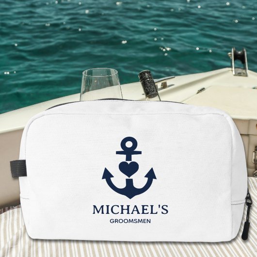 Nautical Heart Anker Gepersonaliseerde Witte Groom Toilettasje
