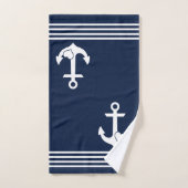 Nautical Heart Anker Navy White Stripes Monogram Bad Handdoek (Handdoek)