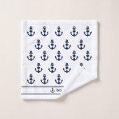 Nautical Heart Anker Navy White Stripes Monogram Bad Handdoek (Wasdoekje)