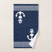 Nautical Heart Anker Navy White Stripes Monogram Bad Handdoek (Handdoek)