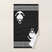 Nautical Heart Anker Zwart Wit Strepen Monogram Bad Handdoek (Handdoek)