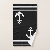 Nautical Heart Anker Zwart Wit Strepen Monogram Bad Handdoek (Handdoek)