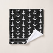 Nautical Heart Anker Zwart & Wit Stripes Custom Bad Handdoek (Wasdoekje)