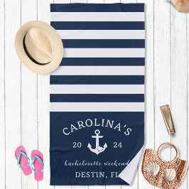Nautical Heart Bachelorette-weekend Navy & Wit Strandlaken