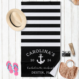 Nautical Heart Bachelorette-weekend Zwart & Wit Strandlaken