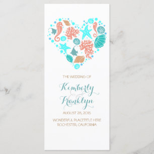 Nautical Heart Beach White Wedding Programs Programmakaart