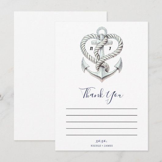 Nautical Heart Rope Anchor Coastal Bedankt Kaart (Voorkant / Achterkant)