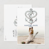 Nautical Heart Rope Anchor Foto De datum opslaan Aankondigingskaart (Voorkant / Achterkant)