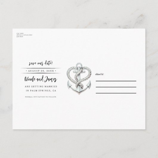 Nautical Heart Rope Anchor Foto De datum opslaan Aankondigingskaart (Achterkant)